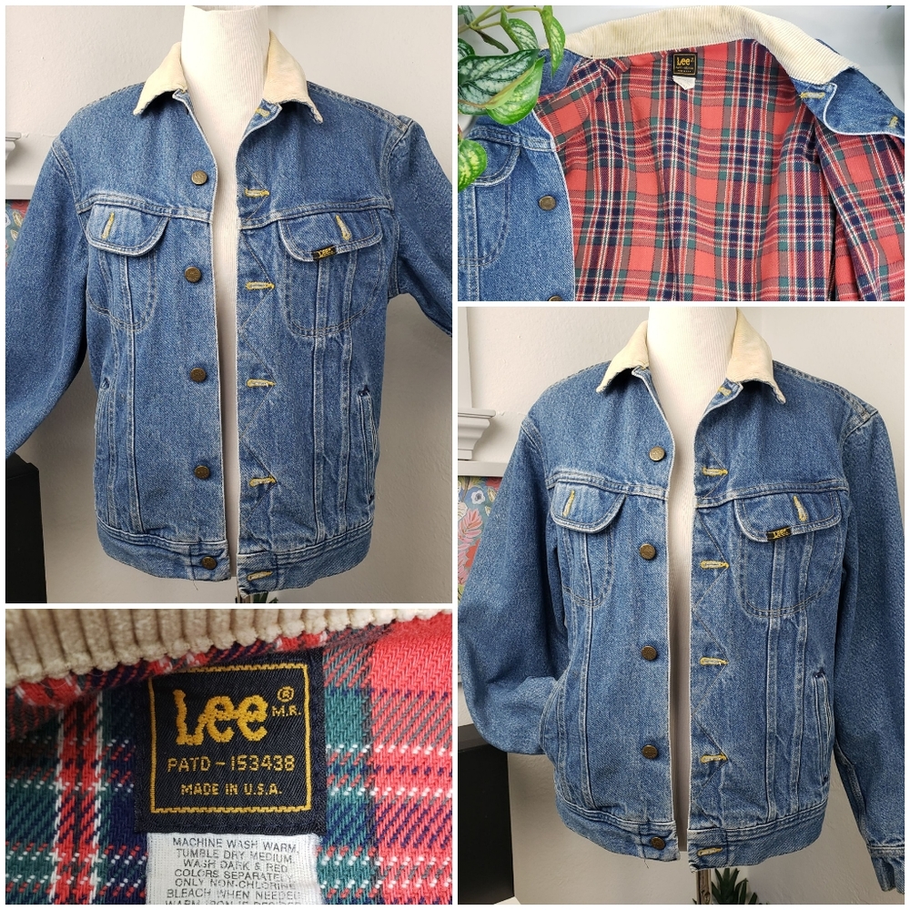 Lee Denim Storm Rider w/ Red Plaid Flanel - Corduroy Collar Vintage Utility S/M